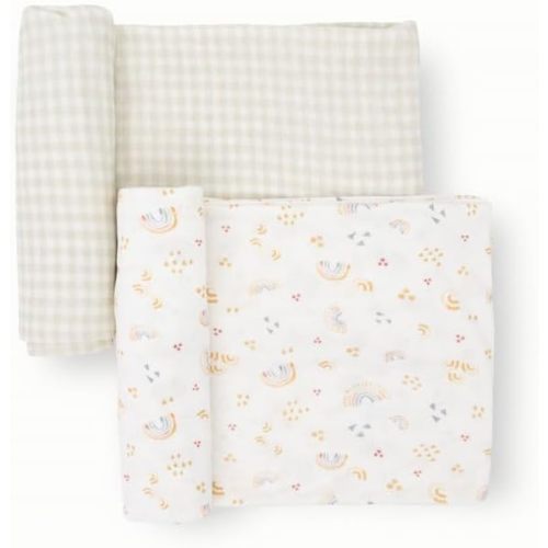 Little Unicorn Large Stretch Knit Swaddle Blanket 2 Pack| Super Soft with Optimal Stretch for swaddling | Giftable Set (Rainbows)