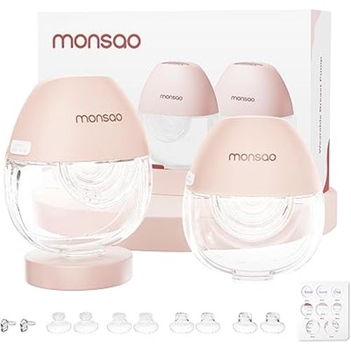 Wearable Electric Breast Pump, Hands-Free Portable Electric Pump with 3 Modes & 12 Intensive Levels, Whisper-Quiet & Lightweight for Travel, Custom Fit with 15/18/21/24mm Flanges(2 Pack)