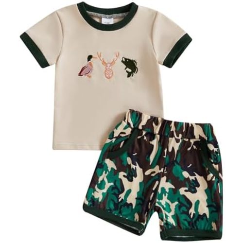 Kaipiclos Baby Boys Clothes Toddler Summer Outfits Short Sleeve Duck Print Pocket T-Shirt Tops and Shorts Farm Baby Clothes