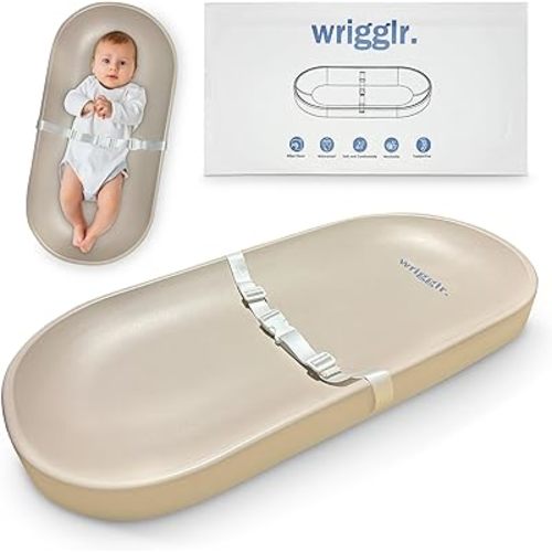 Baby Change Pad - Preimum Waterproof Change Pad in Cream, Lightweight and Portable with Safety Belt, Non-Slip Base