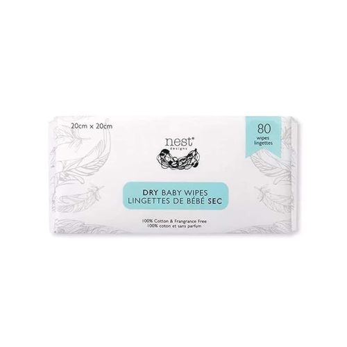Nest Designs Organic Cotton Dry Baby Wipes for Sensitive Skin, Chemical-Free, 80 Wipes per Pack