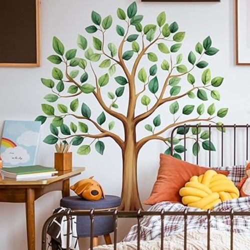 Large Green Tree Wall Decals, Watercolor Green Plant Tree Wall Stickers for Kids Bedroom Nursery Living Room Home Wall Decor, 39.4 x 43.5 inches