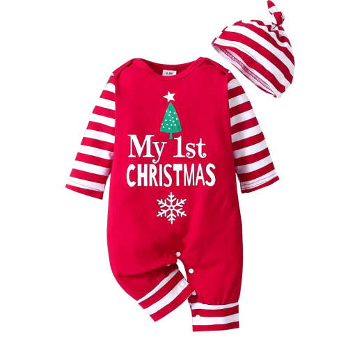 ENFLASH My First Christmas Baby Girl Boy Outfit Xmas Tree Long Sleeve Romper Jumpsuit Onesie Hat Christmas Newborn Girl Outfits Clothes
