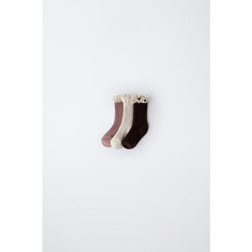 3-PACK OF LACE LONG SOCKS - Pink | ZARA United States