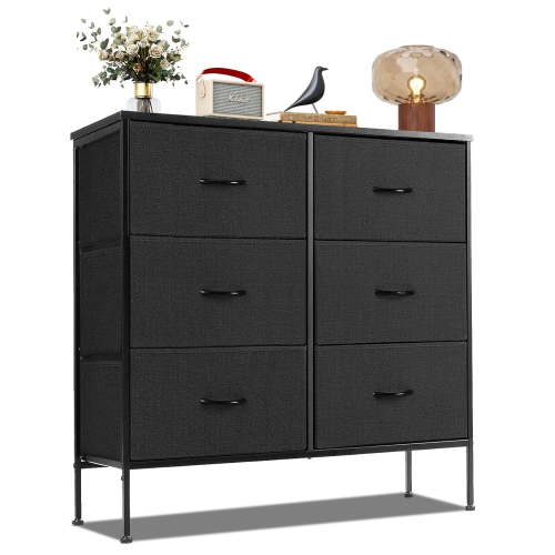 Modern 6 Drawer Fabric Dresser, Chest of Drawer Organizer Storage Cabinet for Bedroom Clothes Closet, Entryway,Black