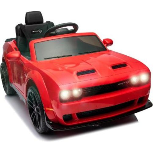 12V Licensed Dodge Challenger Kids Electric Car, Battery Powered Electric Vehicles with Remote Control, LED Lights, for Boys Girls, Red