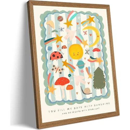 Framed Nursery Canvas Wall Art,Inspirational Quotes Painting Picture Wall Decor,Cute Insect Children's Room Poster Print Art,for Children's Room Nursery Home Decoration,8x10in