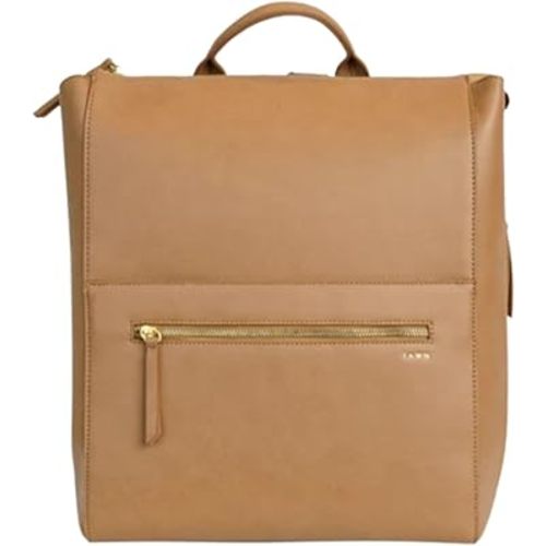 FAWN DESIGN Diaper Bag, Square Faux Leather Diaper Bag Backpack, Adjustable Detachable Straps, 12 Pockets and Laptop Sleeve, Vegan Leather, Large Capacity Baby Bag for Mom, 15 x 12 x 8 inches, Tan