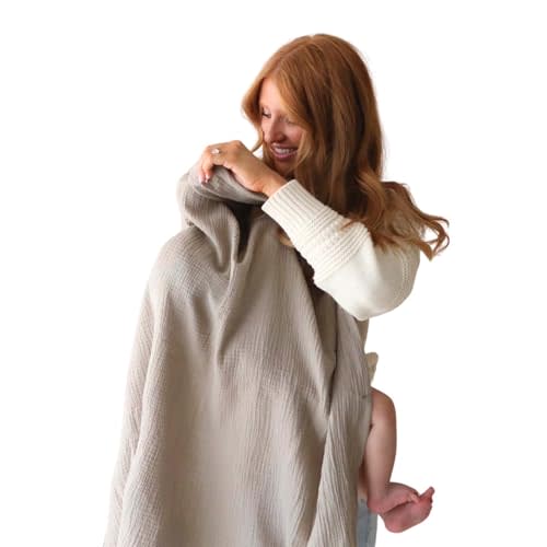 snuggle me Organic Muslin Nursing Cover Up For Baby Breastfeeding - Birch | 100% Organic Cotton, Inc BPA-free Silicone Teether Ring, Ultra-soft, Breathable & Lightweight Adjustable Mother Nursing Apron