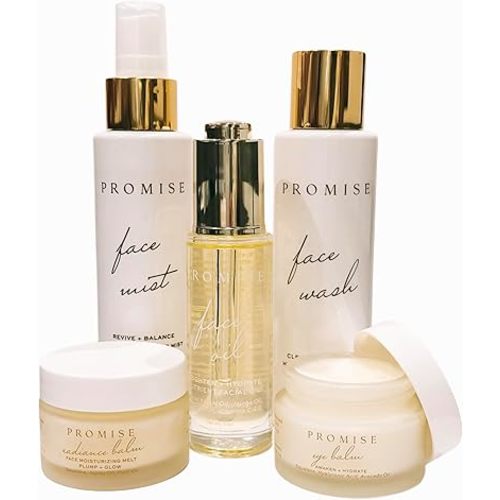 Promise Hydrating Pregnancy Skincare Set Daily Routine, Hydrating Face Wash, Sea Mineral Toner Mist, Nutrient Face Oil, Awaken Eye Balm and Radiance Face Balm