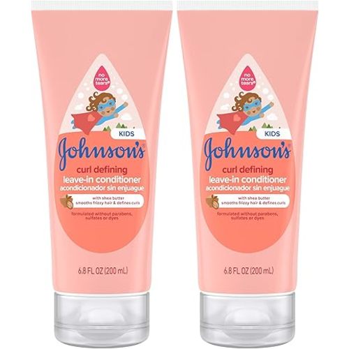 Johnson's Baby Curl Defining Tear-Free Kids' Leave-in Conditioner with Shea Butter, Paraben-, Sulfate- & Dye-Free Formula, Hypoallergenic & Gentle for Toddlers' Hair, 6.8 fl. Oz (Pack of 2)