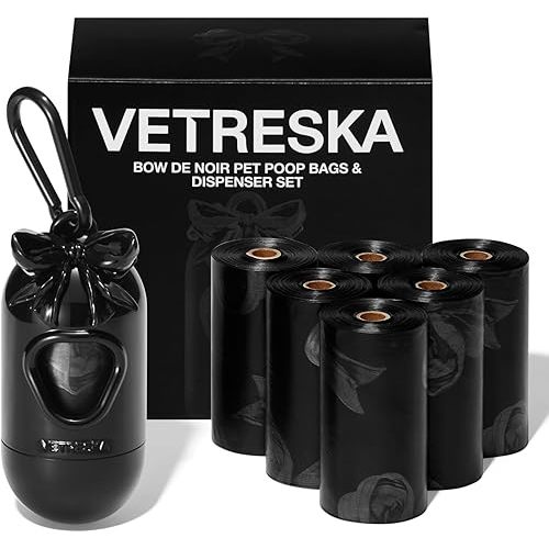 VETRESKA Dog Poop Bags with Dispenser, Leak Proof and Extra Thick Pet Waste Bags for Dog Walking and Cat Litter, Rose & Honey Scented, 105 Count