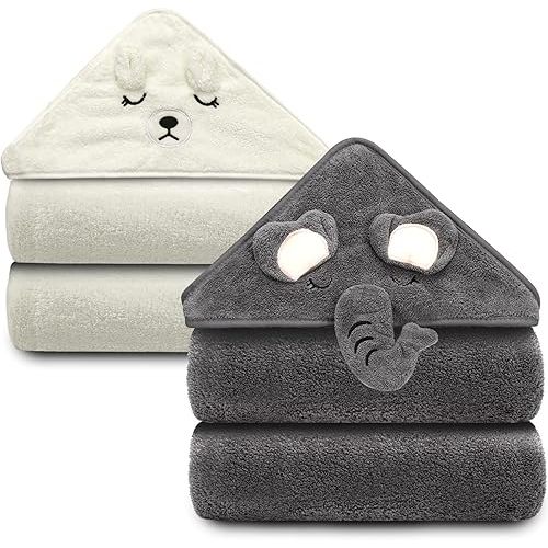 Baby Hooded Towel, 2pack Baby Blanket,Unique Animal Design Ultra Soft Absorbent and Non-Balling Cotton Baby Bath Towel, for Boy and Girl