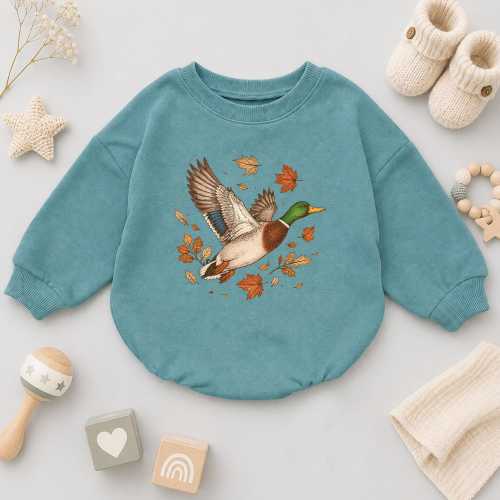 Flying Mallard Duck Baby Romper, Vintage Fall Hunting Baby Outfit, Duck Hunter Bodysuit, Autumn Outdoor Baby Clothes, Baby Shower Gift