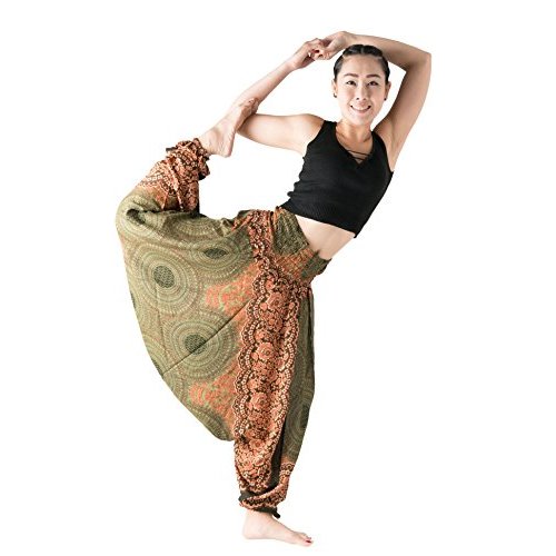 B BANGKOK PANTS Harem Pants Women Boho | Lightweight Fabric, Comfortable Elastic Waist and Ankles, Convertible Jumpsuit, Beach or Yoga Wear, Bohemian Hippie Style
