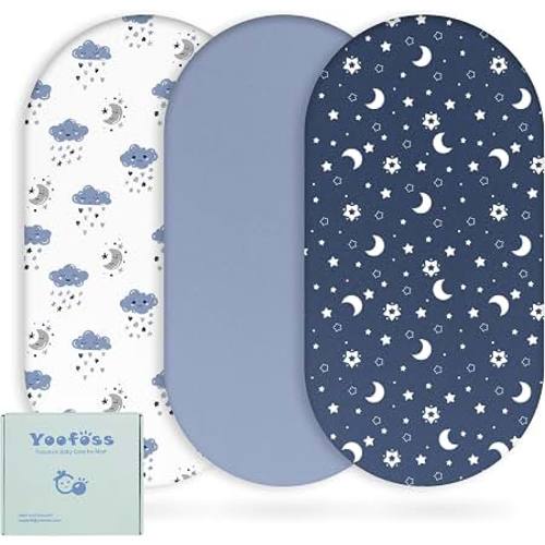 Amazon.com: Yoofoss 3-Pack Bassinet Sheets for Boys Universal Fit (Blue+Cloud) | Ultra Soft & Breathable, Fitted Mattress Sheets Set Compatible with Halo Bassinest Swivel Sleeper,Baby Delight,Angelbliss