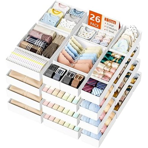 DIMJ Drawer Organizer Clothes Storage - 26 Pack Baby Dresser Organizer for Nursery, Foldable Closet Drawer Organizer Bins for Bedroom Organization, Fabric Storage Dividers for Socks, Underwears, Bras