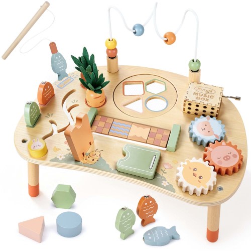 Joyreal Wooden Montessori Activity Table for Toddlers, 9-in-1 Early Learning Toy for Fine Motor Skills Baby Gift 12M+