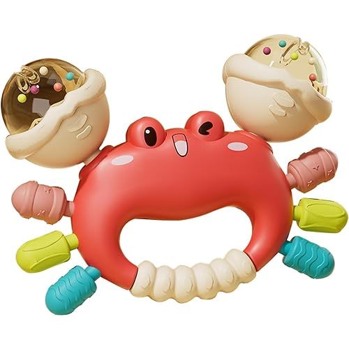 Baby Crab Rattle Toy- ABS Safe Toy for 0-6 Months Baby,Handheld Crab Shaped Toy for 6-12 Months, Early Education Grip & Smart Toy for Newborn Boys and Girls (Red)