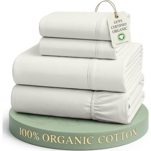 LANE LINEN Full Bed Sheet Set 100% Organic Cotton Percale - Glacier Grey