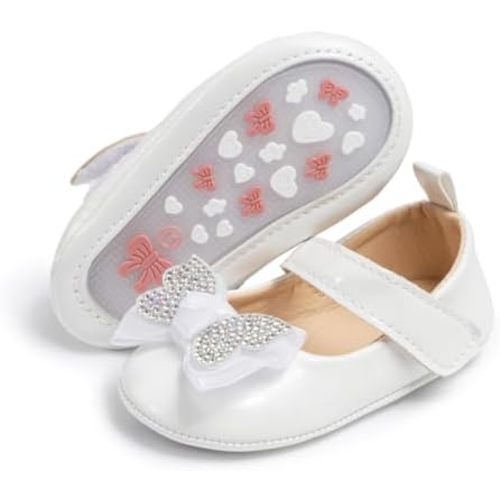 Sawimlgy Baby Girls Mary Jane Sequins Crown Flats PU Leather Wedding Party Princess Ballet Shoe Infant Rubber Sole Prewalker Toddler First Crib Shoes