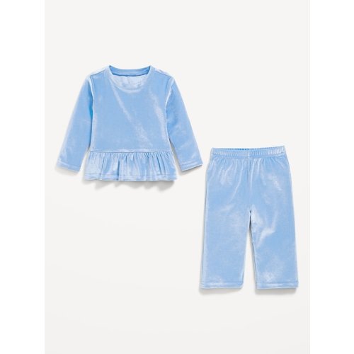 Cozy Velour Peplum Top and Pants Set for Baby