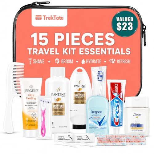 15 Piece Set Women’s Travel & Hygiene Kit with Clear Toiletry Bag, Personal Care Essentials, Single Kit or Bulk Case Packs, TSA Approved Toiletry Kit for Travel, Vacation, Everyday Essentials