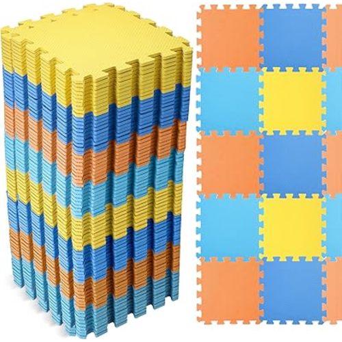 Nuanchu 60 PCS Tapete de Rompecabezas de Espuma para Niños a Granel - Tapete de Juego de Espuma de Color Sólido con Bordes Entrelazados, Tapete de Piso Multiusos para Niños, 12 Pulgadas (Azul Oscuro
