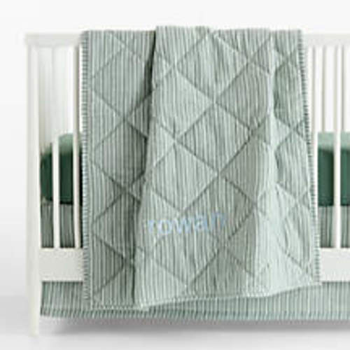 Personalized Supersoft Pine Green Quilted Striped 100% Organic Cotton Baby Crib Quilt