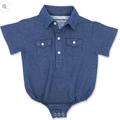 Dark Denim Short Sleeve Pearl Snap Onesie – Cowkid Clothing Company