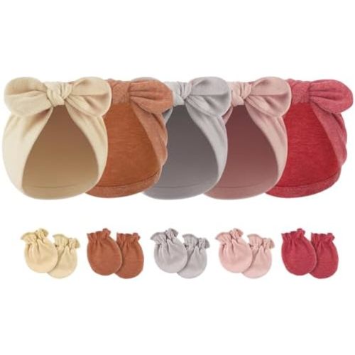 Newborn Baby Girl Hats with Bow Cotton Toddler Infant Beanie Cap Newborn Hospital Hats for Baby Girl Kid 0-12 Months