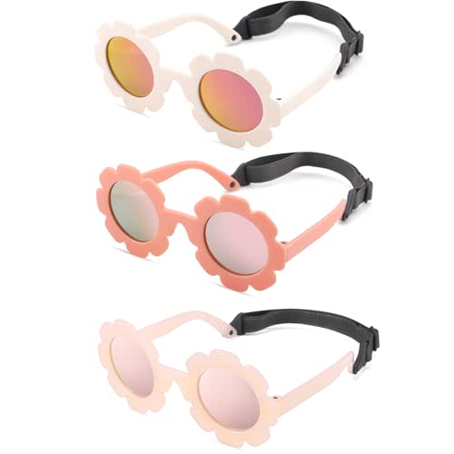 GLARDEFE Polarized Baby Sunglasses with Strap - Unbreakable Infant Flowers Sunglasses for Newborn Girls Boys Age 0-12 Months