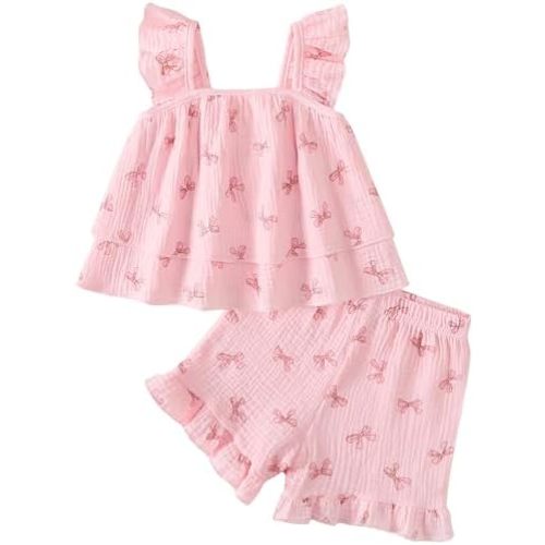 Jecson Toddler Girl Outfits Baby Girl Summer Clothes Sleeveless Ruffle Dress Tops and Shorts Clothing Sets 12M-4Y