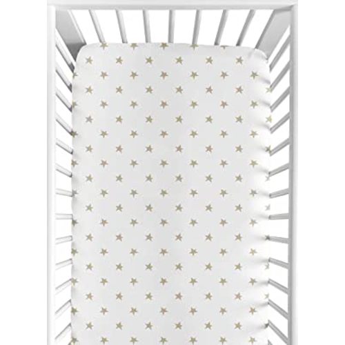 Gold and White Star Baby or Toddler Fitted Crib Sheet for Celestial Collection by Sweet Jojo Designs