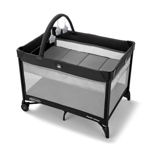 Graco On The Go Zip DLX Pack ‘n Play Playard, Folding Playpen with Bassinet, Portable Crib, Parker