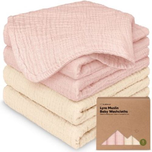 KeaBabies Lyra Muslin Baby Washcloths, Large 12x12 Soft Organic Cotton Muslin Wash Cloths, Burp Rags, Face Cloths Towels (Cameo)