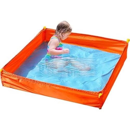 MUOUAKATE 3.3 X 3.3 Ft Portable Beach Square Puddle, Foldable Beach Pool for Boys Girls Ages 2 3 4 5 6 7 8, Upgrade Beach Essentials with Carrying Bag, No Need to Dig Holes and inflate