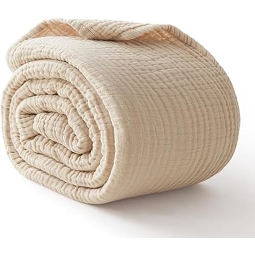 100% Cotton Muslin Blanket 40" x 40", Breathable and Lightweight Cotton Throw Blankets, Soft Cooling Summer Gauze Blanket for All Season, Beige