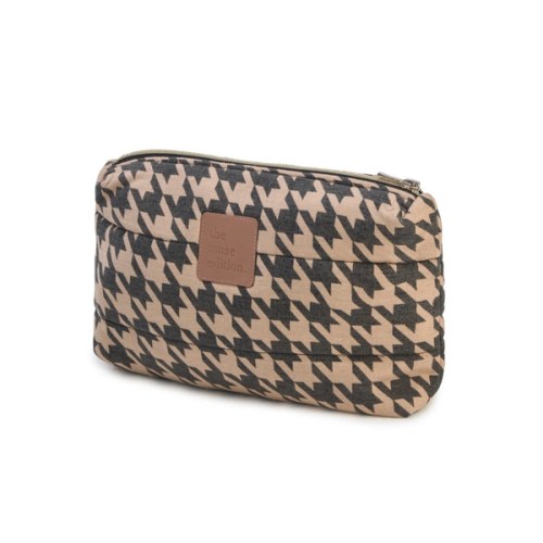 Black Houndstooth Linen Pouch