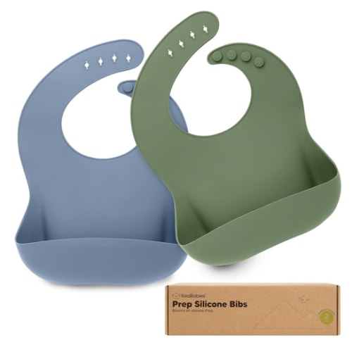 KeaBabies 2-Pack Silicone Bibs for Babies, Toddlers Girl, Boy – Sturdy Food-Grade Baby Bibs for Eating, Large Food Catcher, Clean & Put On Easily, Waterproof Toddler Feeding Essentials (Slate)