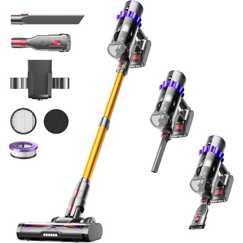 Cordless Vacuum Cleaner, 580W 48KPA 65Mins Self-Standing Vacuum Cleaners for Home, Stick Vacuum Cordless with Wall Mount Charging, LED Display, Upgraded Roller Brush for Carpet,Pet Hair,Hardwood Floor