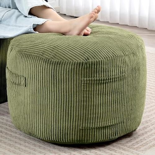 Round Stuffed Pouf Ottoman (Green, 26" D x 26" W x 18" H)