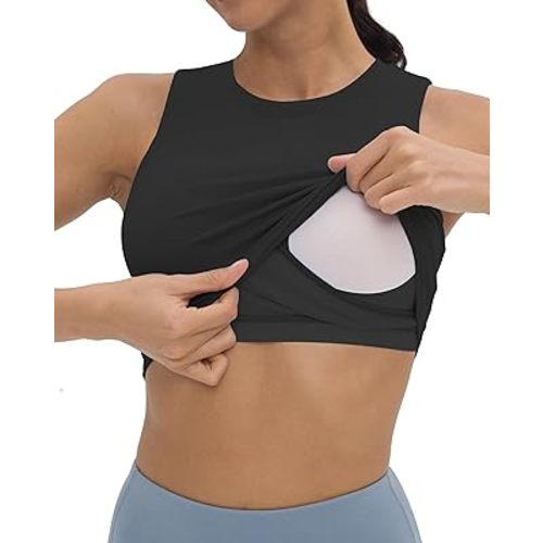 V VOCNI Nursing Bras for Breastfeeding Crew Neck Sleeveless Maternity Tank Tops Sports Bras Workout Pregnancy Crop Tops