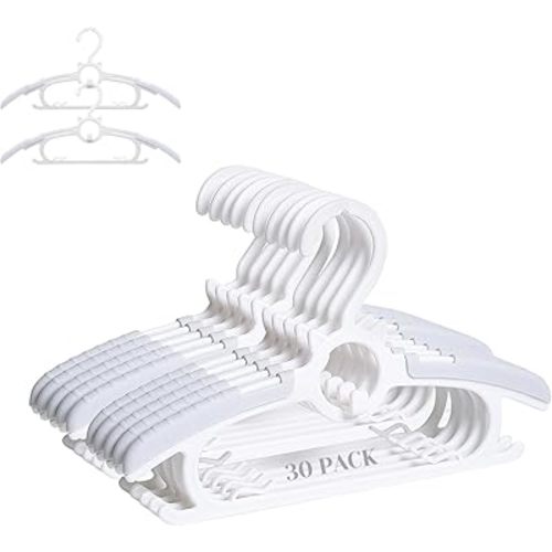 JSF 30Pcs Baby Hangers for Nursery Closet, Infant Hangers Extendable and Non-Slip for Newborn Toddler Kids Clothes,11"-14" Adjustable Children Coat Pant Hanger for Girl and Boy Nursery Grey