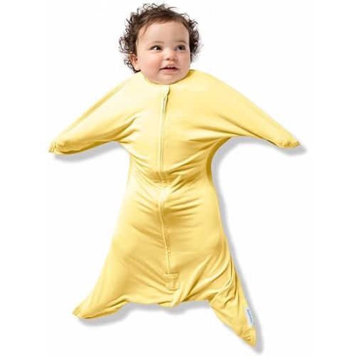 SleepingBaby Bamboo Zipadee-Zip Transition Swaddle - EverSoft Starfish Design Breathable Wearable Blanket with Two-Way Zipper, Small (4-8 months), Sunshine