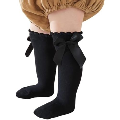 Baby Knee High Socks Newborn Ruffle Bow Socks Infant Long Sock Toddler Girls Uniform Stockings