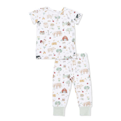 Short Sleeve Loungewear Set, Cute Farm Animals Uni