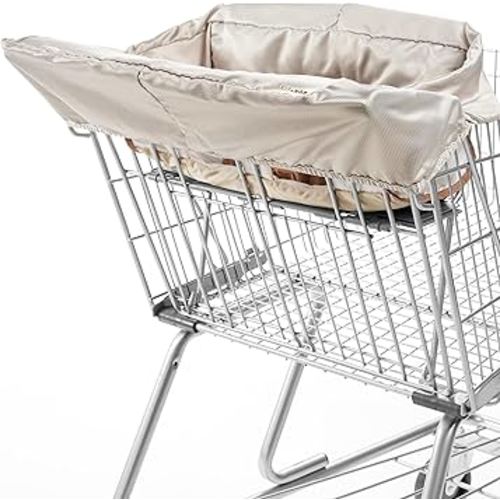 Skip Hop Baby Shopping Cart Cover & Baby High Chair Cover 2-in-1 with Secure Seatbelt, Padded Seat, Soft Fabric, Machine Washable Liner, Toy Loops and Built-in Carry Pouch, Take Cover, Oat