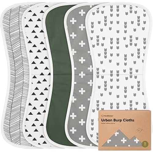Organic Burp Cloths Baby Boy & Girl, 5-pack Cotton Burp Rags (Crossroads) | Super Absorbent Cotton Burping Cloths for Babies, Soft, Plush, Newborn, Infant Towels, Milk Spit Up Rags, Large 21x10