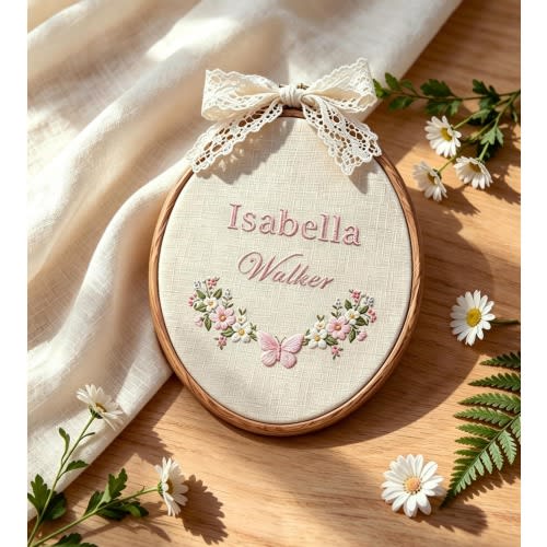 Personalized Baby Name Sign, Floral Nursery Decor, Embroidered Baby Hoop, Baby Girl Gift, Newborn Keepsake, Custom Name Wall Art